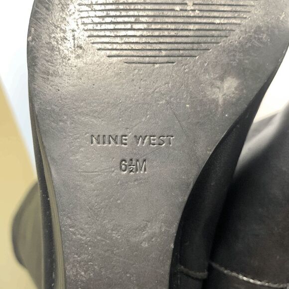 Nine West Leather Almond Toe Zipper Closure Wedge Heeled Boots Black Size 6.5 - Picture 14 of 15
